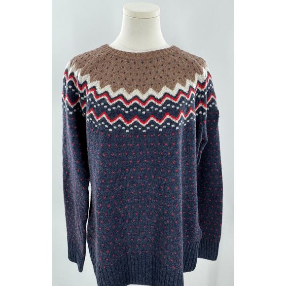 Fjallraven Women's Ovik 100% Wool Fair Isle Sweater Blue Brown Cabincore XL - Picture 2 of 13